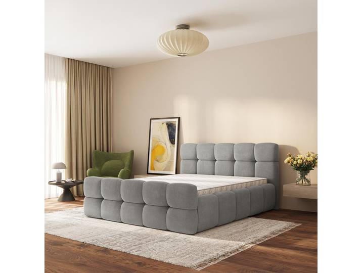 Masseno Polsterbett ELIZJA 180x200 cm, Polsterbett mit Bettkästen -Grau, SORO 90