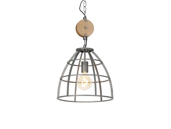 Suspension industrielle gris foncé avec bois 34 cm - Arthur