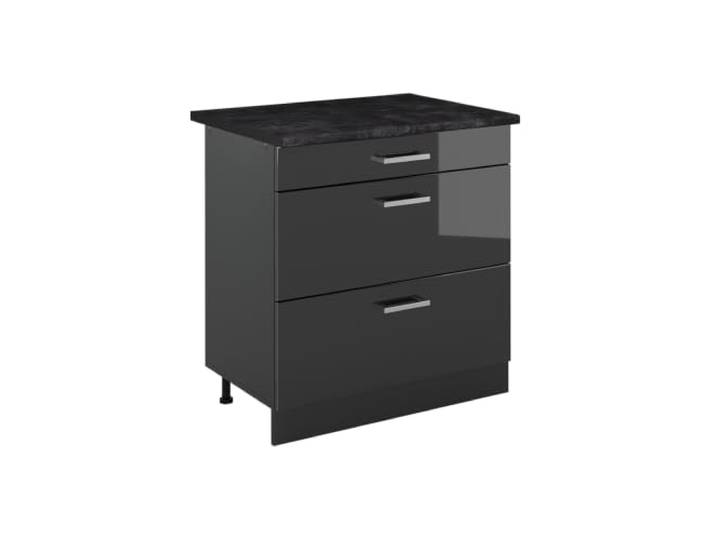 Vicco Küchenunterschrank R-Line, Anthrazit Hochglanz/Anthrazit 80 cm 3 Schubladen · Arbeitsplatte Anthrazit · Höhenverst. Füße · Leichter Zugriff · Frei kombinierbar