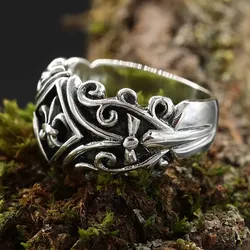 Drachensilber massiver Ring Mittelalter Lilie Schmuck 925 Silber Keltisch 56 - Silber