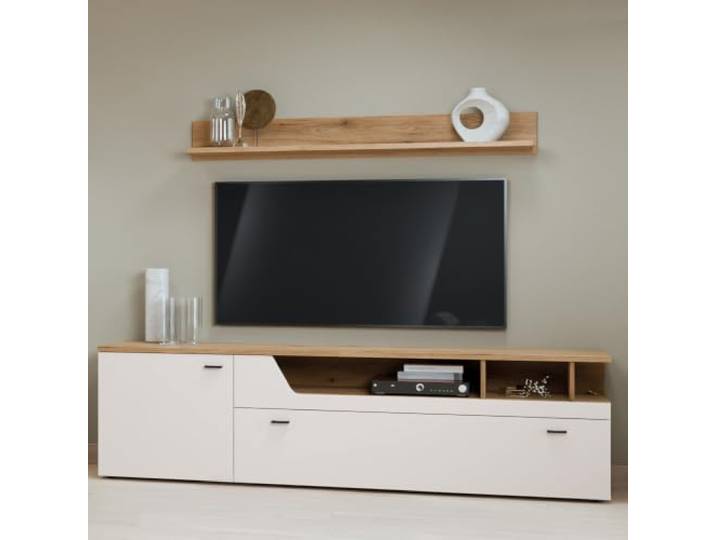 Lomadox Wohnzimmer-Set Wohnmöbel Wohnwand in Kaschmir & Eiche mit Wandboard & Lowboard, 2-teilig