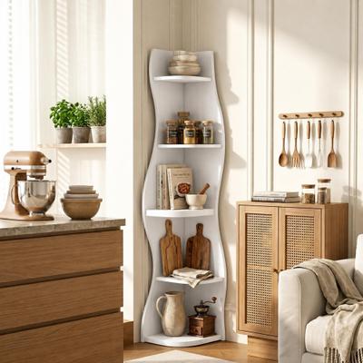5-Tier S-Shaped Corner Shelf, Modern Freestanding Curved Display Rack, Space-Saving Corner Bookshelf Plant Stand