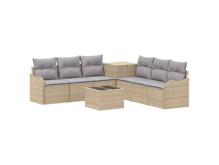8-teiliges Sofaset Beige Hellgrau mit Tisch und Kissen für den Außenbereich Polyrattan und Stahl, 6-Sitzer, 110 kg pro Stuhl, modular, wetterfest