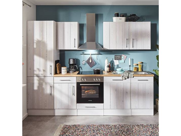 Cuisine Anton 280cm Blanc/Imitation mélèze blanc Sans table de cuisson Sans électroménager