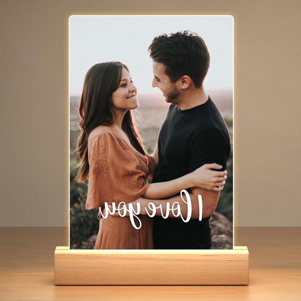 Gepersonaliseerde Fotolijst Acryl Frame Nachtlampje met LED-verlichting - Rechthoekig - Minimalistisch Design