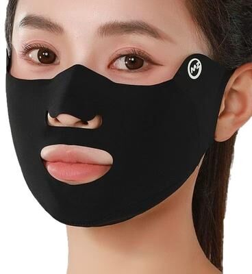 DynamicDeals Ice Silk Breathable UV Protection Face Mask Washable Sunscreen & Dustproof Riding Cover black