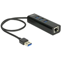 DeLOCK Externer USB 3.0 Hub 3 Port + Gigabit LAN