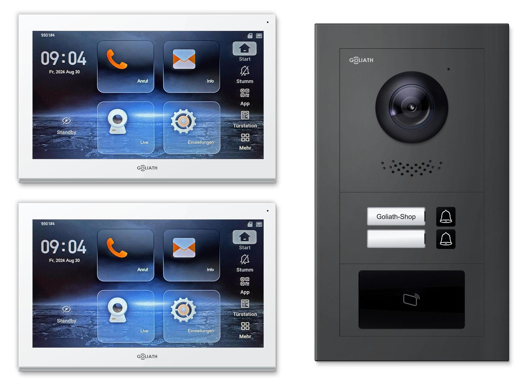 Goliath Premium IP GL-IPH210A Video-Türsprechanlage, 2 Familien, 2× 10 Zoll Weiß, Anthrazit, Unterputz