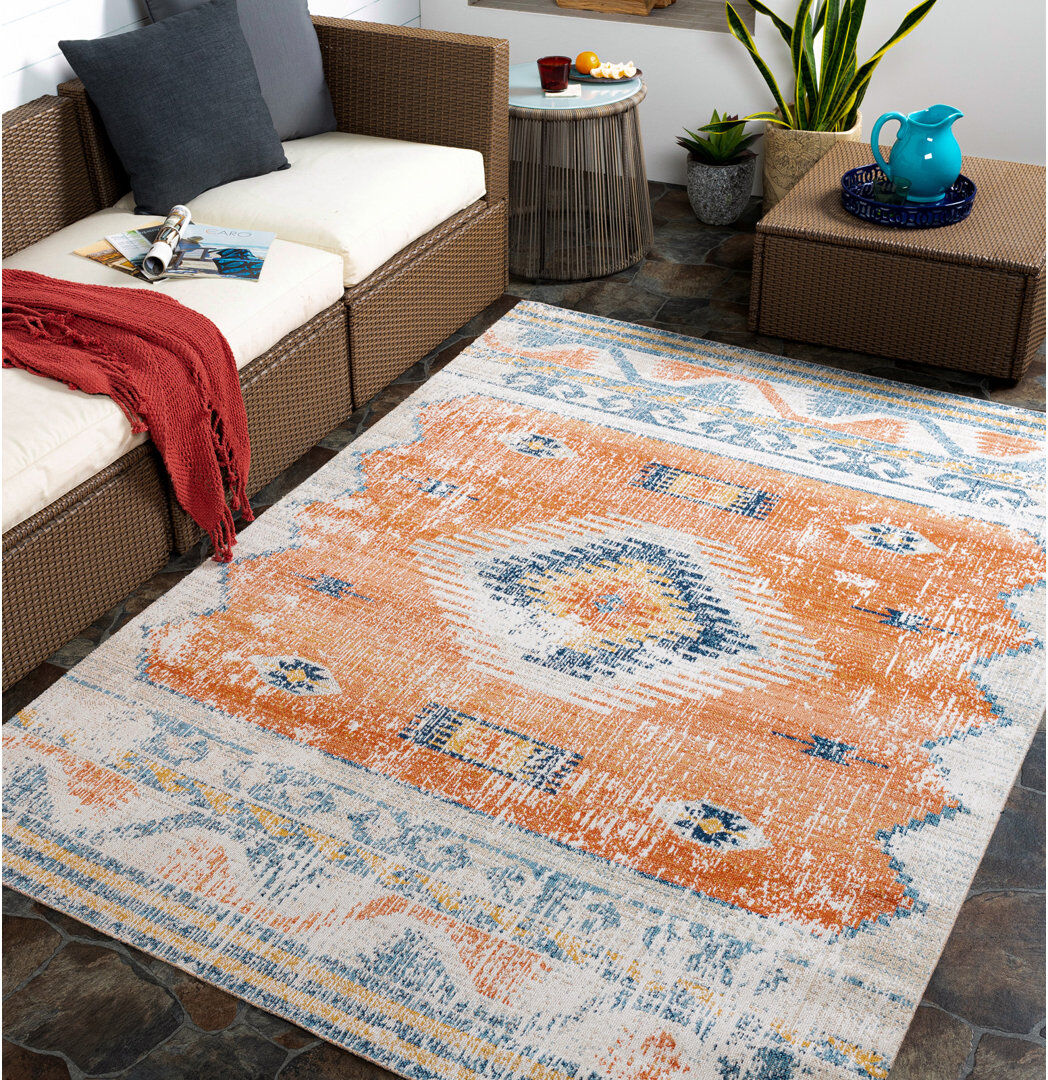 Latitude Vive Arnauta Boho Burnt Orange Area Rug Orange;Blue;Gray Rectangle 160 x 213cm