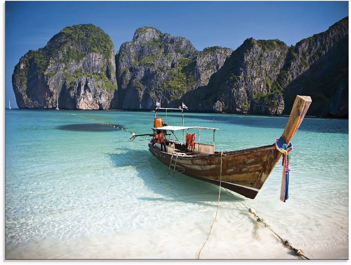 Glasbild ARTLAND Maya Bay, Koh Phi Phi Leh, Thailand , blau (farbe bild(er): blau), B:80cm H:60cm, Bilder, Glasbild, in verschiedenen Grössen