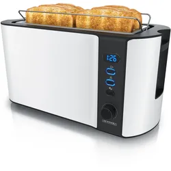 Arendo Automatik Langschlitz Toaster mit Brötchenaufsatz, Familientoaster für 4 Scheiben, Display, Auftaufunktion, Weiß