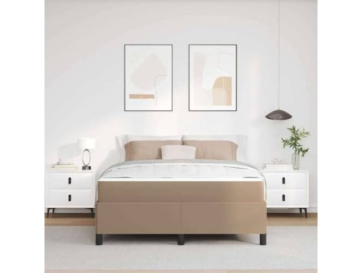 KTHLBRH Bettgestell 140 x 200 cm Stoff Weiß Schwarz Technisches Holz, stabiler Ständer, rechteckiges Design, modernes Zimmer