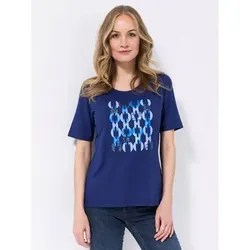 DENIM & CO. Shirt, 1/2-Arm Metallic-Druck Rundhalsausschnitt Figurumspielend