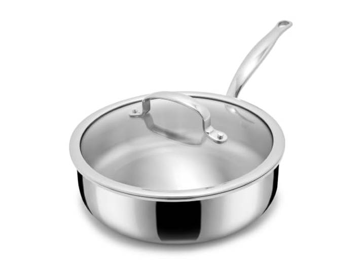 GreenPan Premiere 5-Ply Edelstahlpfanne 26 cm, 3,8 L, mit Deckel 5-lagiger Edelstahl, unbeschichtet, für Induktion, Glasdeckel