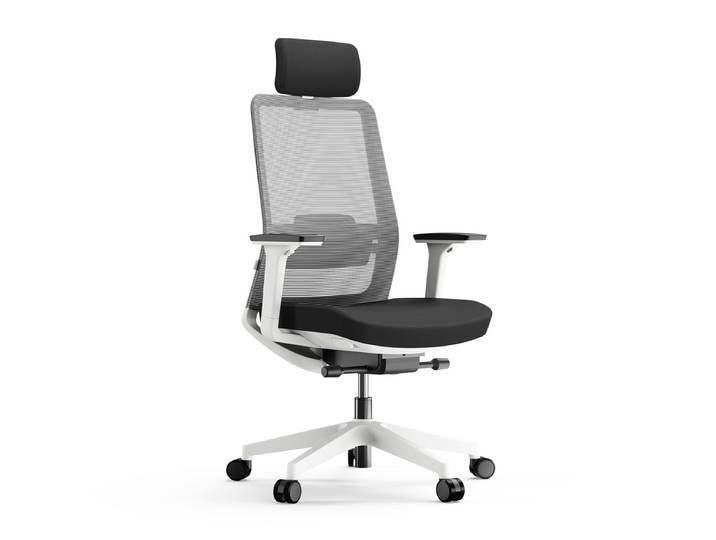 Ergonomischer Bürostuhl mit Kopfstütze und Netzrücken, Weiß - Yaasa Chair Pro