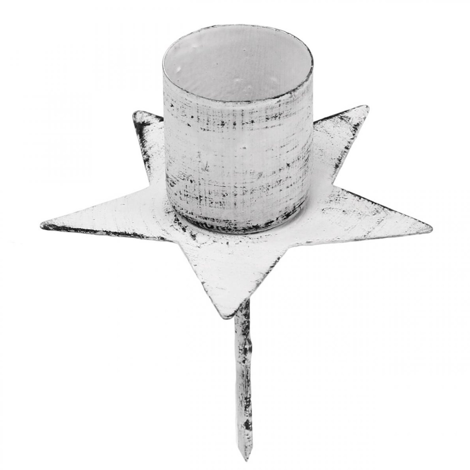 Posiwio Stervormige kaarsenhouder voor stompkaarsen, metaal, wit, shabby chic, 6 cm