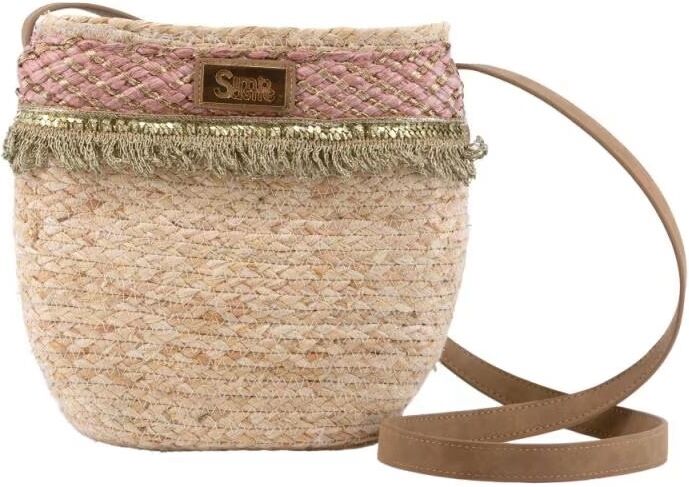 Bolso Bandolera Simosastre De Rafia Con Detalle Rosa Rosa Talla Única Mujer