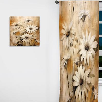 DESIGN ART "Designart ""Vintage Brown Daisies Flower I"" Floral Curtain - Blackout Floral Curtain - 1 Panel"