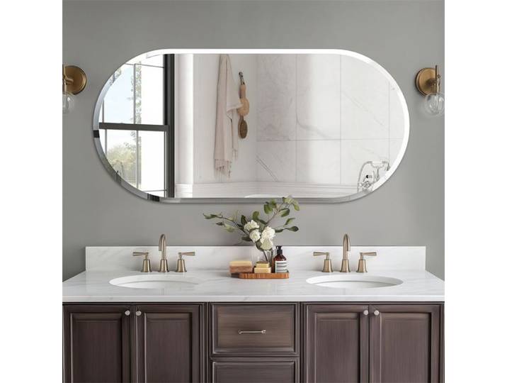Miroir Mural Décoratif sans Cadre - Miroir Salle de Bain Oval en Verre Biseauté Decoration pour Maison Chambre - 80 * 50cm