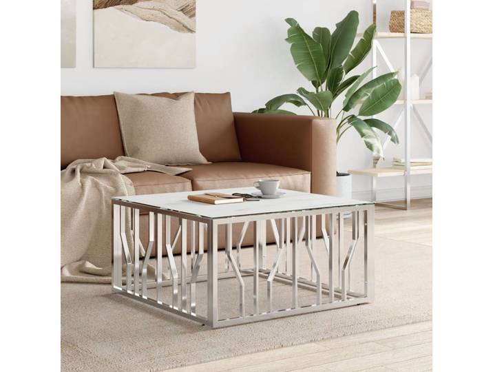 Maison Exclusive - Table basse argentée\, 80x80x40 cm\, en acier inoxydable et en verre