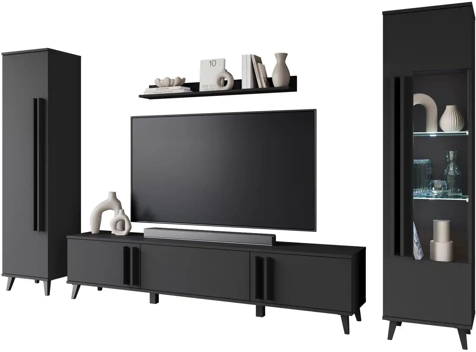 Höffner Wohnwand  Helsinki ¦ schwarz ¦ Maße (cm): B: 260 H: 159,5