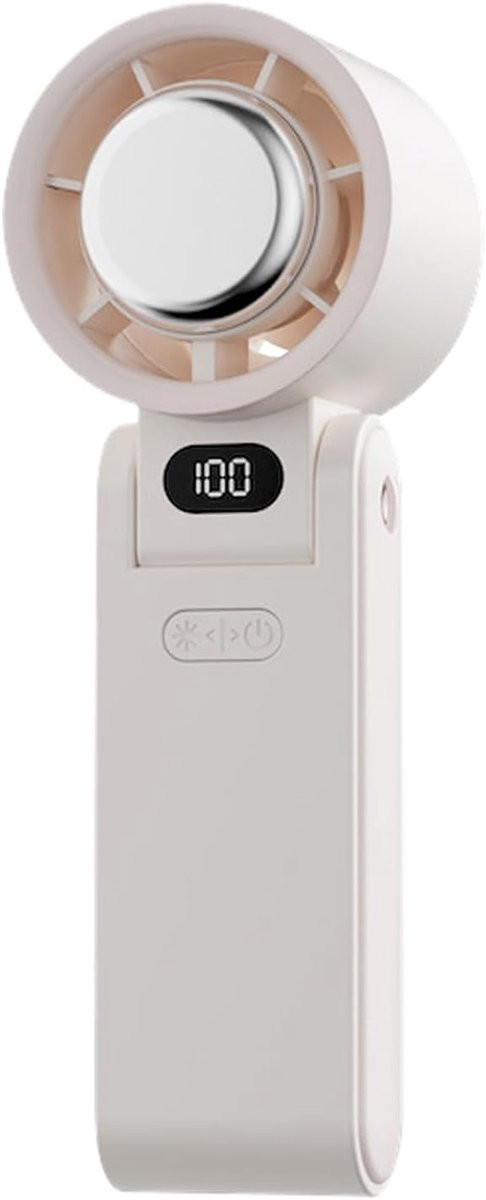 Mini oplaadbare draagbare ventilator met LED-scherm en draaibare basis, wit