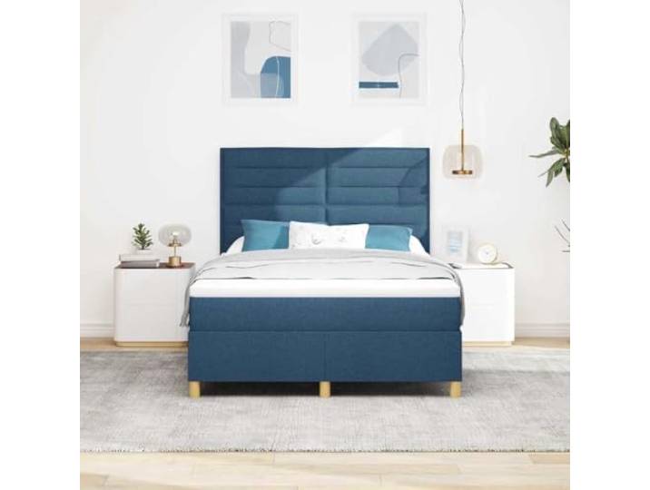 KTHLBRH Boxspringbett blau 140 x 200 cm Stoff Verstellbares Kopfteil, ergonomisches Design, mittlere Kompaktheit, moderner Stil