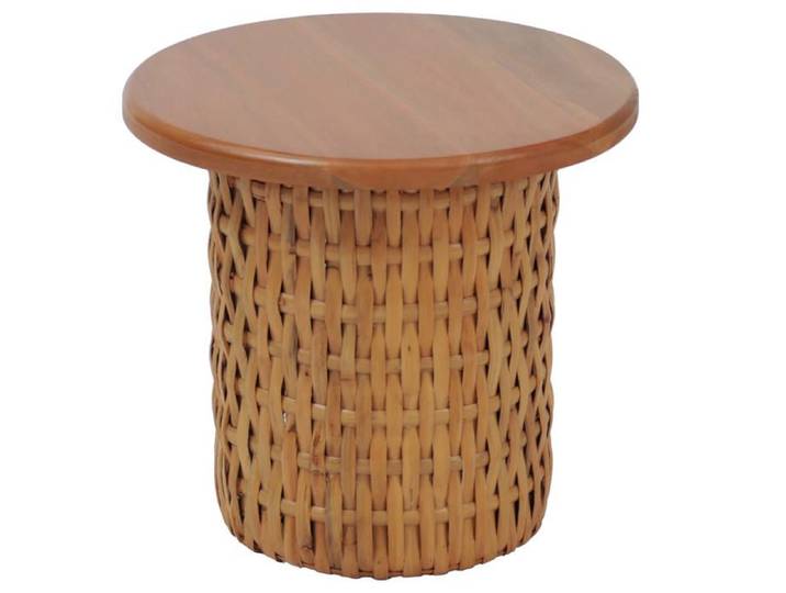 Table d'appoint HWC-P15 Bois d'acajou Rotin rond Ø44cm