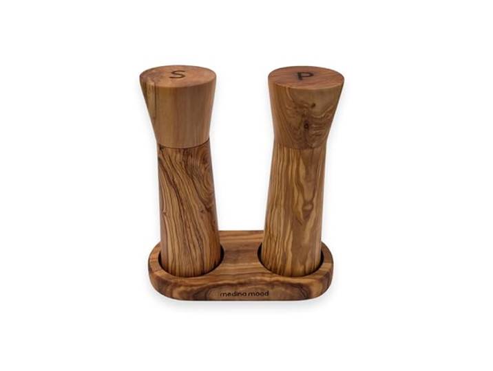 Salz- und Pfeffermühle Set Liberty mit Halter aus hochwertigem Olivenholz Keramik Mahlwerk verstellbar (Klein)