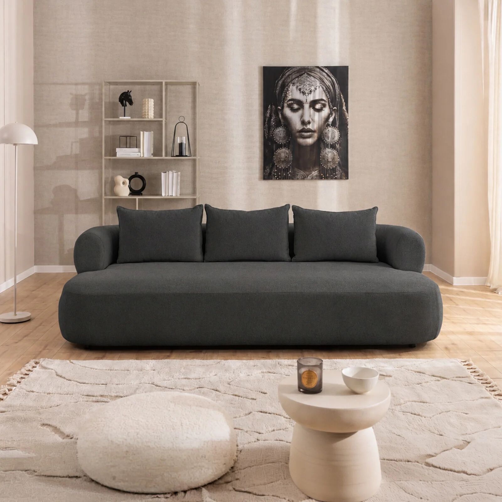 garneroarredamenti Divano lineare 240x122cm 4 posti tessuto vellutato antracite Abbraccio