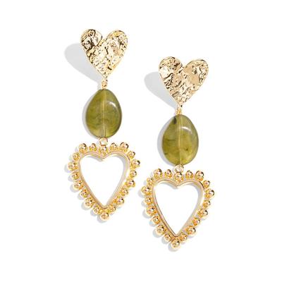 Paar Ohrhänger ADELIA´S "Ohrringe Ohrhänger mit Herzmotiv und ovalem Anhänger", Damen, Gr. Damen, gold (olivgrün), Ohrringe, Modeschmuck mit Herzmotiv, stylisch gestaltet