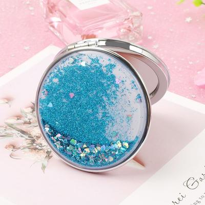 Fusion Finds Compact Makeup Mirror Pocket Mirror Foldable Double Sided Travel Mirror With Quicksand Design blue round