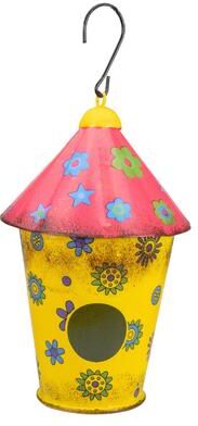 Northlight "7.75"" Red and Yellow Metal Birdhouse with Flowers"