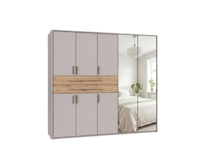Drehtürenschrank Kleiderschrank 228 cm Beige Grau Passepartout Schubkästen Eiche Artisan / 22639