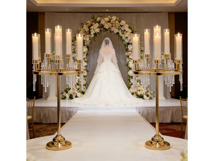 Support de bougie en métal à 9 têtes pour décoration de table de mariage, vase, accessoire décoratif pour chemin de table et fête