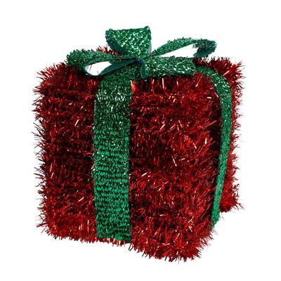 Lametta Weihnachtsgeschenk rot 13cm mit Schleife Weihnachtsdeko Geschenkpäckchen