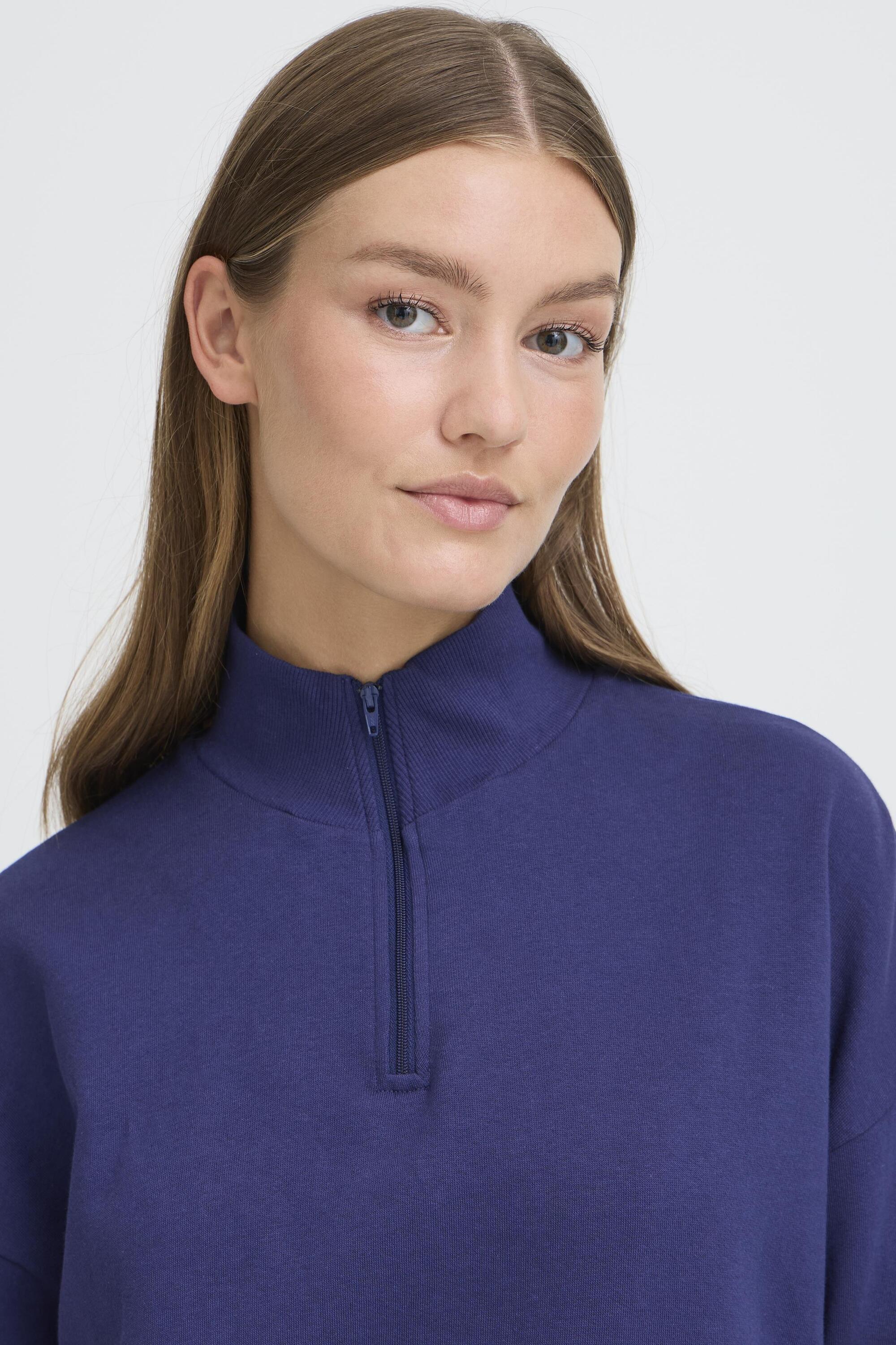 Strickpullover ICHI "Damen Strickpullover IHKASANI", Damen, Gr. L, blau (patriot blau), Obermaterial: 98% Baumwolle CO. 2% Viskose CV., Pullover Strickpullover