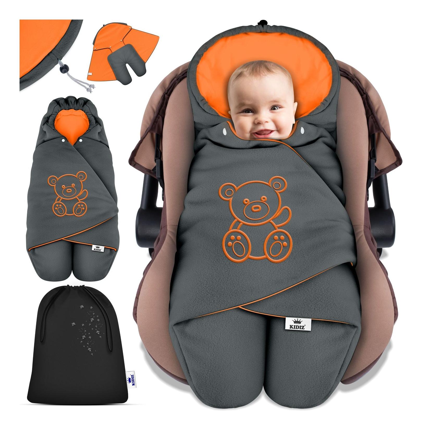 KIDIZ® Baby Einschlagdecke Babyschale Winter Herbst Babydecke mit Kapuze & Tasche Universal Fußsack kompatibel mit Maxi-Cosi, Römer, Buggy, Kinderwagen & Autositz isolierend gegen Wind, Nässe & Kälte
