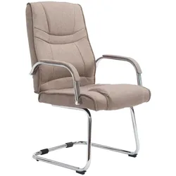 Décoshop26 - Bürostuhl ohne Rollen Armlehnen Besucherstuhl maximale Belastung 180 kg taupefarbener Stoff Metallgestell BUR10722