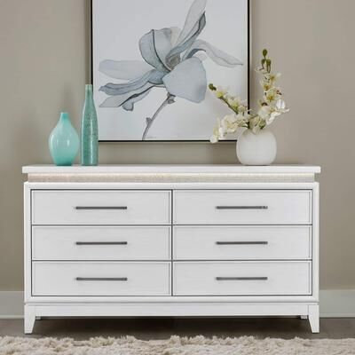 Liberty Furniture Reflections Bedroom Dresser & Optional Mirror Pearl White & Rhinestone