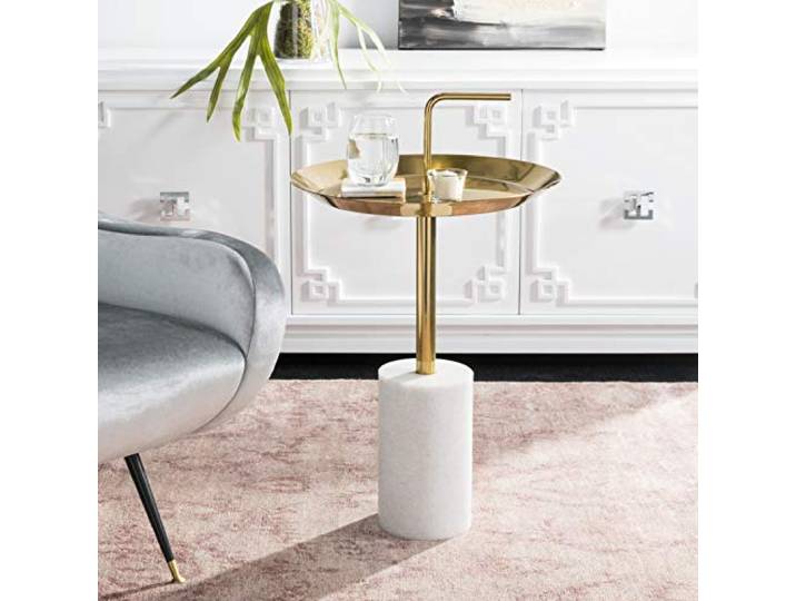 SAFAVIEH Golding Brass Top Beistelltisch, im Messing Gold/Marmor Basis