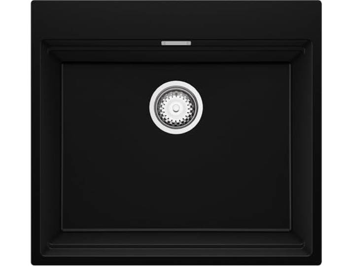 PRIMAGRAN Spülbecken ab 60er Unterschrank + Ablauf-Set, 58x53cm Set: Ablauf-Set (Siphon, Ablaufgarnitur, Überlauf) + Granitspüle 1 Becken - Oslo Max Level, Schwarz
