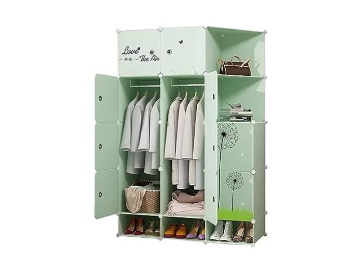 CVdrtyED Kleiderschrank Kombination Kleiderschrank Schuhe-Bit Lagerung Kunststoff Mit Gitter Ecktrennwand Regale Schlafzimmer Organizer(111X47X165CM)