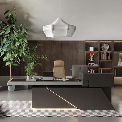WESOME Black L Shaped Executive Desk with Cable Box Socket and LED Light for Home Office