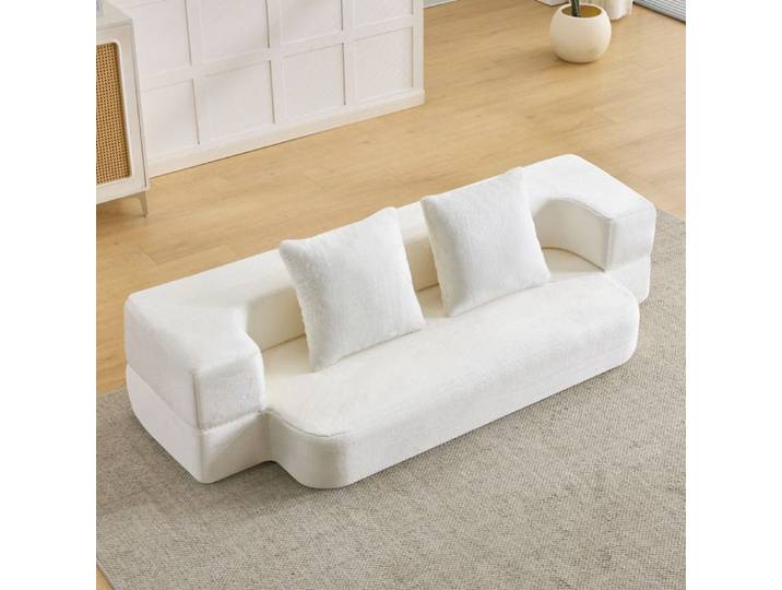 ROVRYN Canapé convertible 2 places blanc crème mousse haute densité noyau à ressorts 2 coussins
