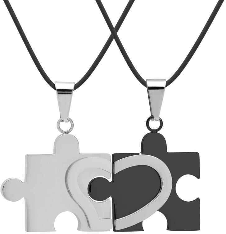 Unique Partneranhänger Puzzleform Edelstahl poliert silber
