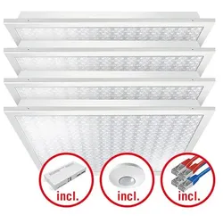 Esylux EQ10132452 LED-Leuchtenset mit prismatischer (CRYSTAL) Abdeckung (Diffusor), LED-Leistung 120W. Bestehend aus 4 Leuchten mit 30W