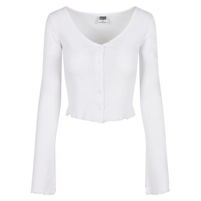 Langarmshirt URBAN CLASSICS "Urban Classics Damen Ladies Cropped Rib Cardigan", Damen, Gr. XL, weiß, 97% Baumwolle, 3% Elasthan, unifarben, slim fit, V-Ausschnitt, Shirts Langarmshirt