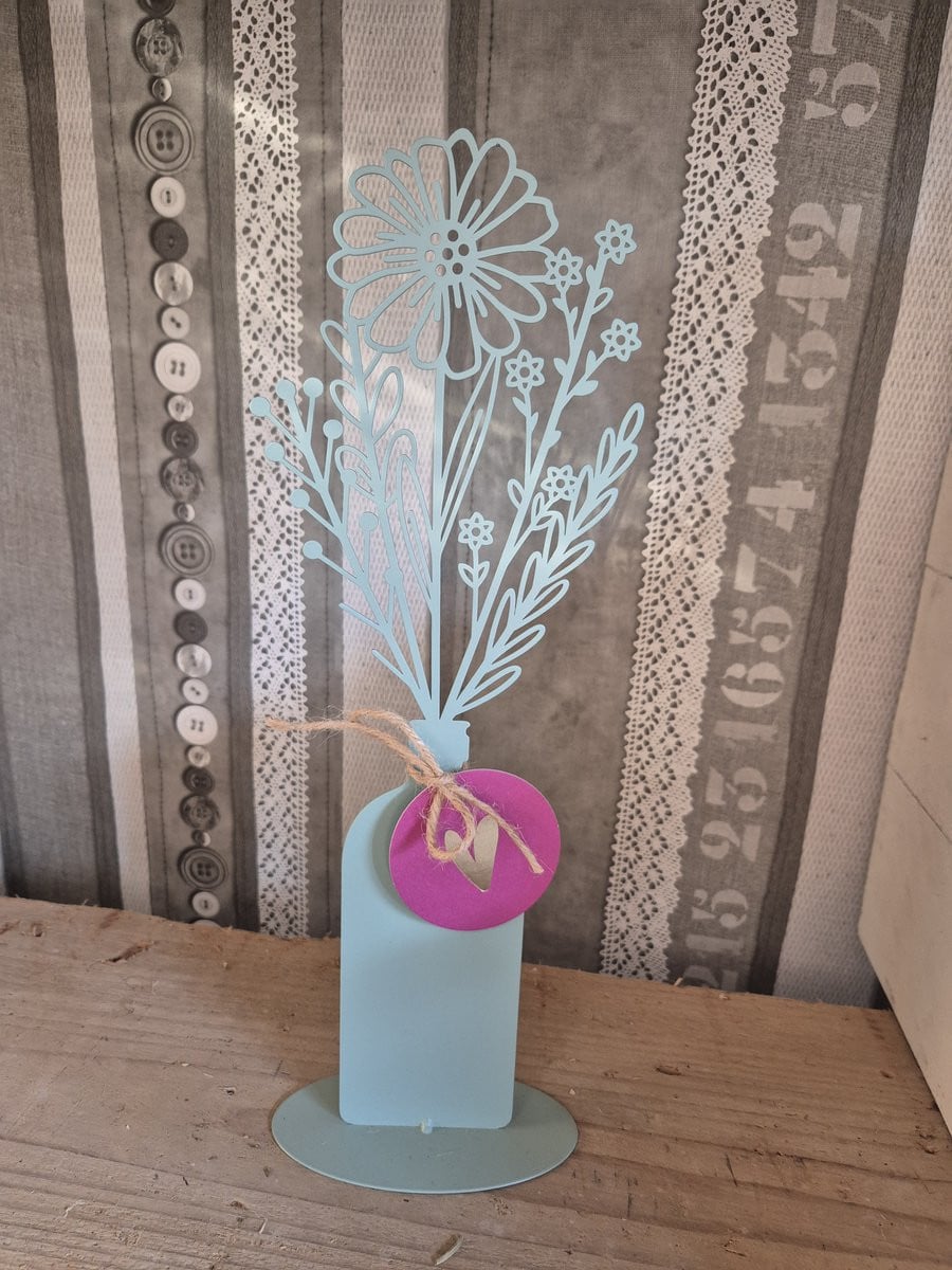 Posiwio Metalen Bloem met Kaartje Groen