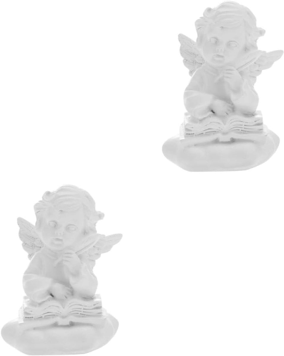 Set van 2 witte engelen beeldjes van hars voor decoratie